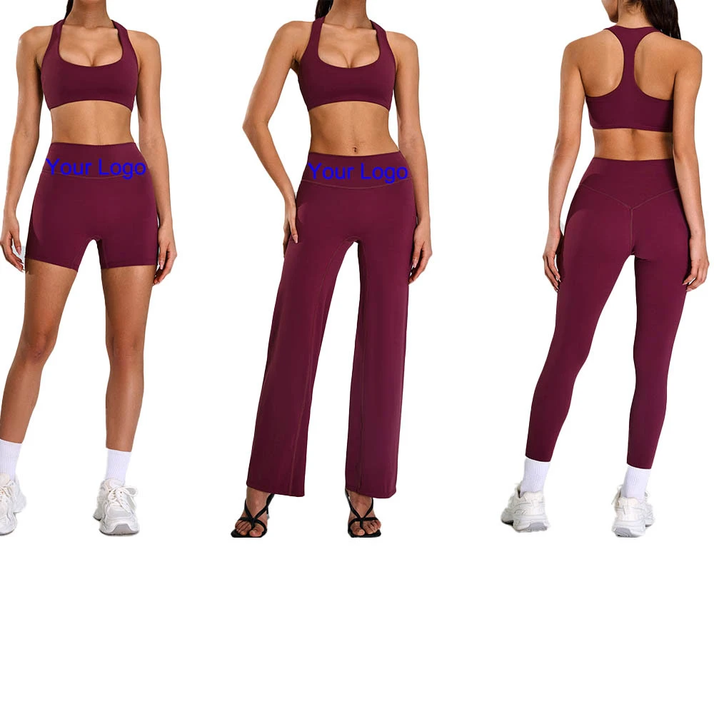 High Quality Sexy Women Sports Set Long Twist Top Breathable Hip Line Fitness Bra Leggings Gym Yoga 5 Pcs Set for Women