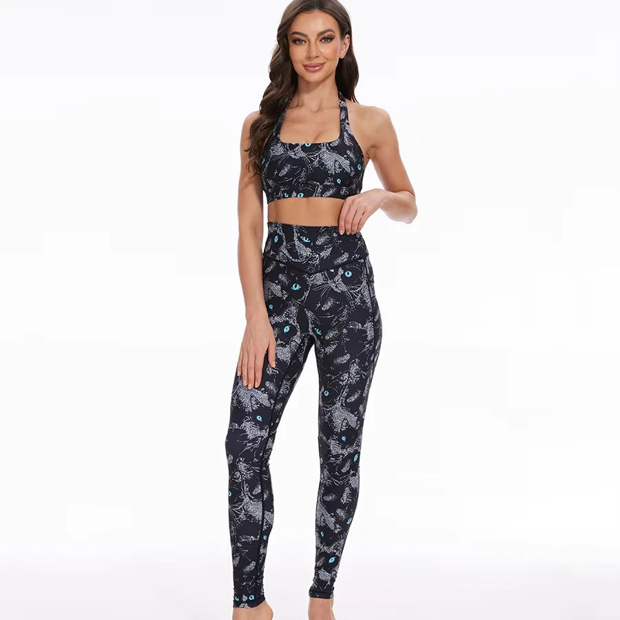 Hot Selling Breathable Custom Pattern Fitness Set High Quality Two Piece Yoga Suit Sublimation Printing Active Wear for Women