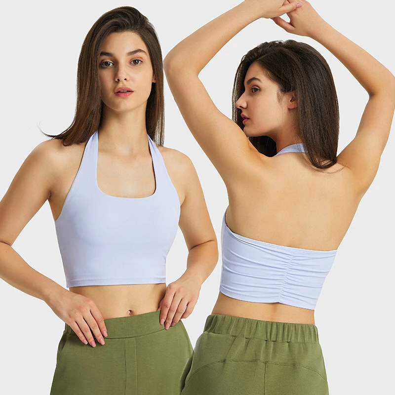New Women's Halter Neck Sports Bra Sexy U-Backless Yoga Top for Gym Fitness Outdoor Running Open Back Exercise Plus Size
