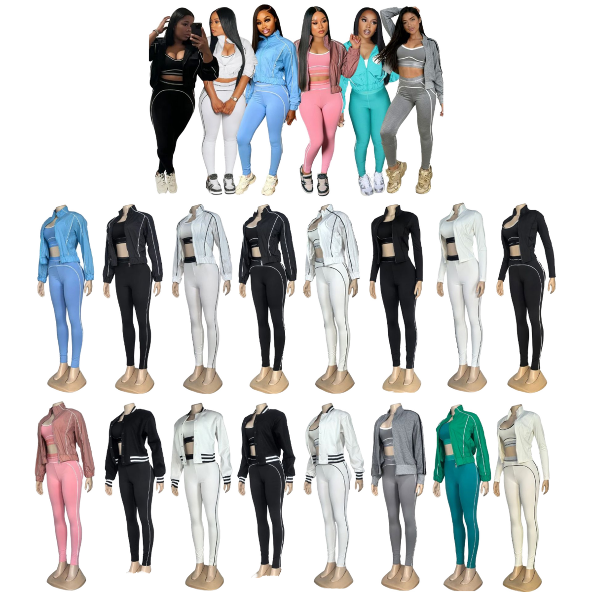 Y2200 Three Piece Solid Color Sweat-Wicking Yoga Set with Elastic Waist Full-Length Coat Spandex/Polyester Material