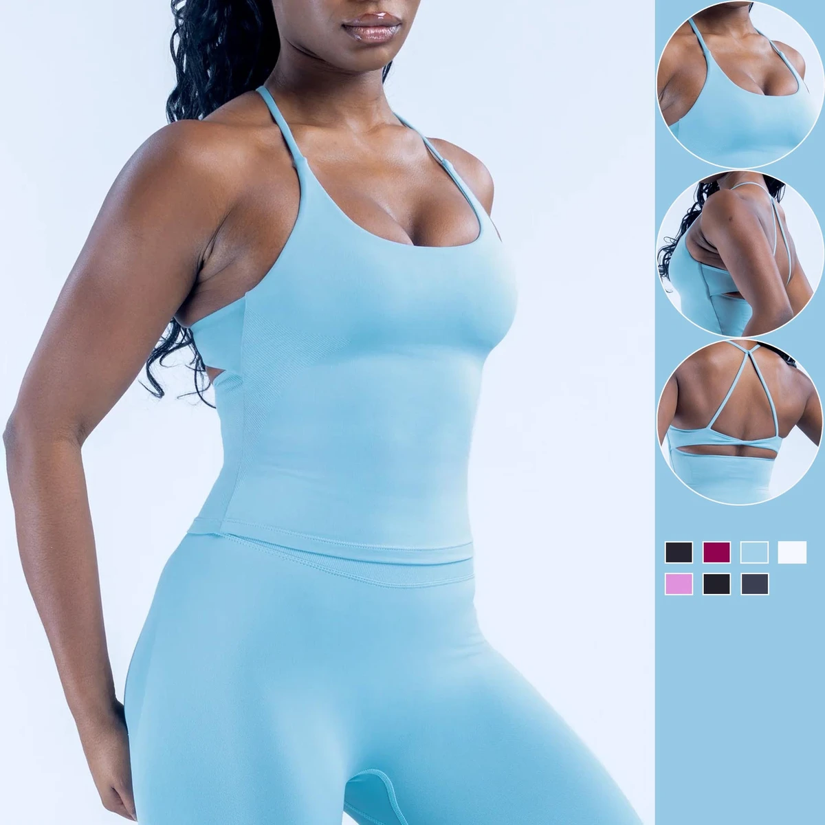YIYI Wholesale Halter Crisscross Back Yoga Sports Top with Paddings Quick Dry Workout Sporty Fitness Cropped Top for Ladies