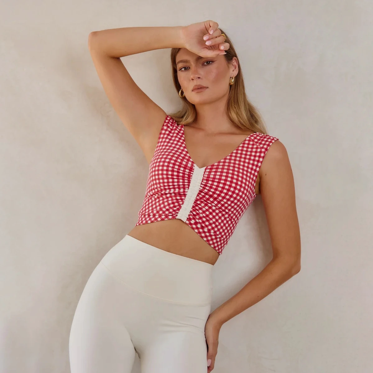 Custom Plaid Cropped Yoga Top Private Label Activewear Manufacturer Checkered Print Seamless Yoga Wear Fitness Clothing Supplier