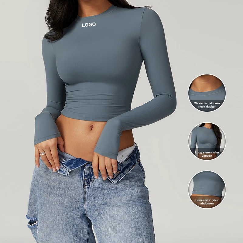 DCX8743 Women's Workout Nude Feeling Fitting Long Sleeves T-Shirts Breathable Sports Shirt Yoga Top of Activewear