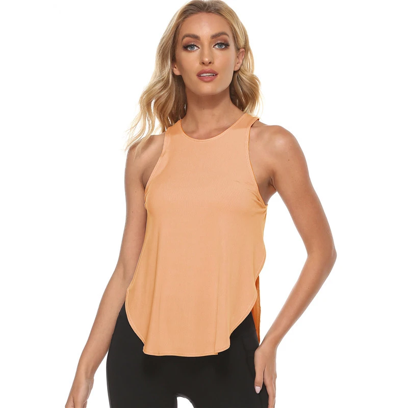 Custom Packaging Split Hem Racerback Training Vest Sleeveless Yoga Shirt Women Tank Top Gym Tops