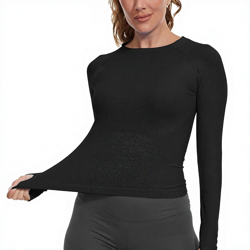 MathCat Seamless Spandex/Nylon Solid Long Sleeve Workout Shirts for Women Yoga Sports Athletic Gym Tops