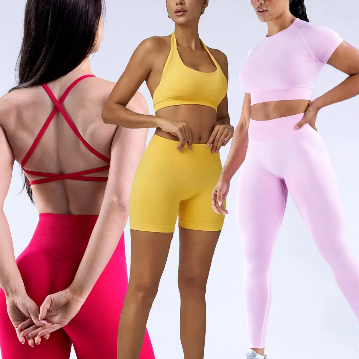 Plus Size XS-XL 5 Piece Yoga Set Fitness Gym Outfits Scrunch Seamless Sports Suits for Women
