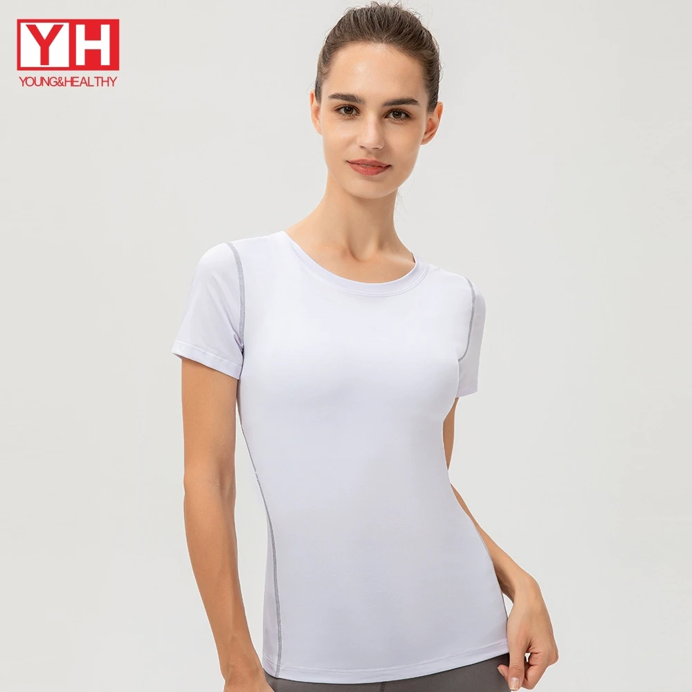High Quality Gym Tee Women Ladies Slim Fitness Crop Top T Shirt Women Polyester Running Yoga Sports T Shirts Sexy