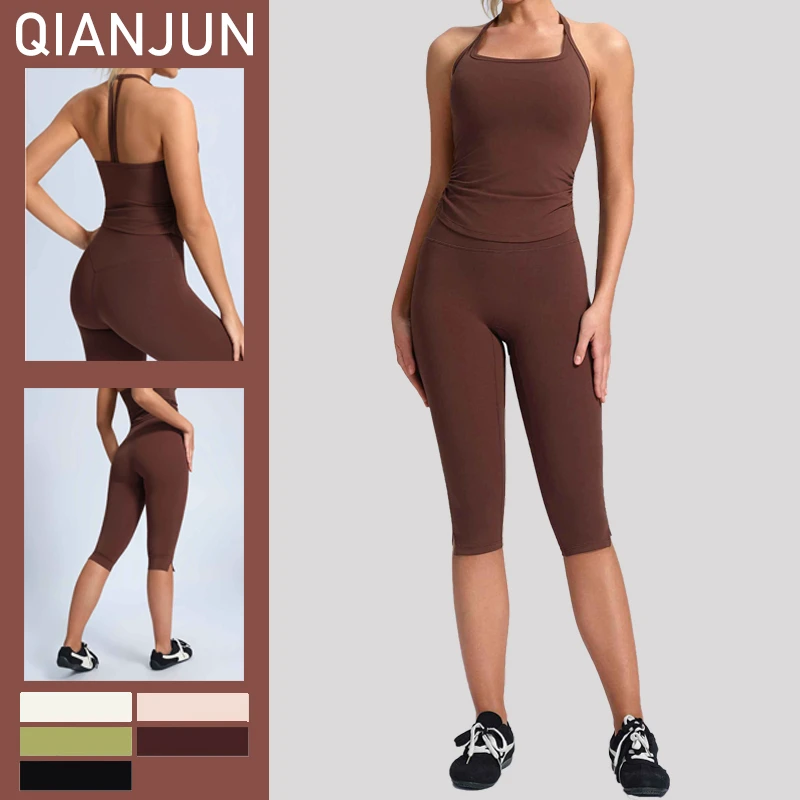 Wholesale Women 2-piece Yoga Sets Fitness Women Tight Fit Capri Pants Gym Suit Sportswear Workout Sets
