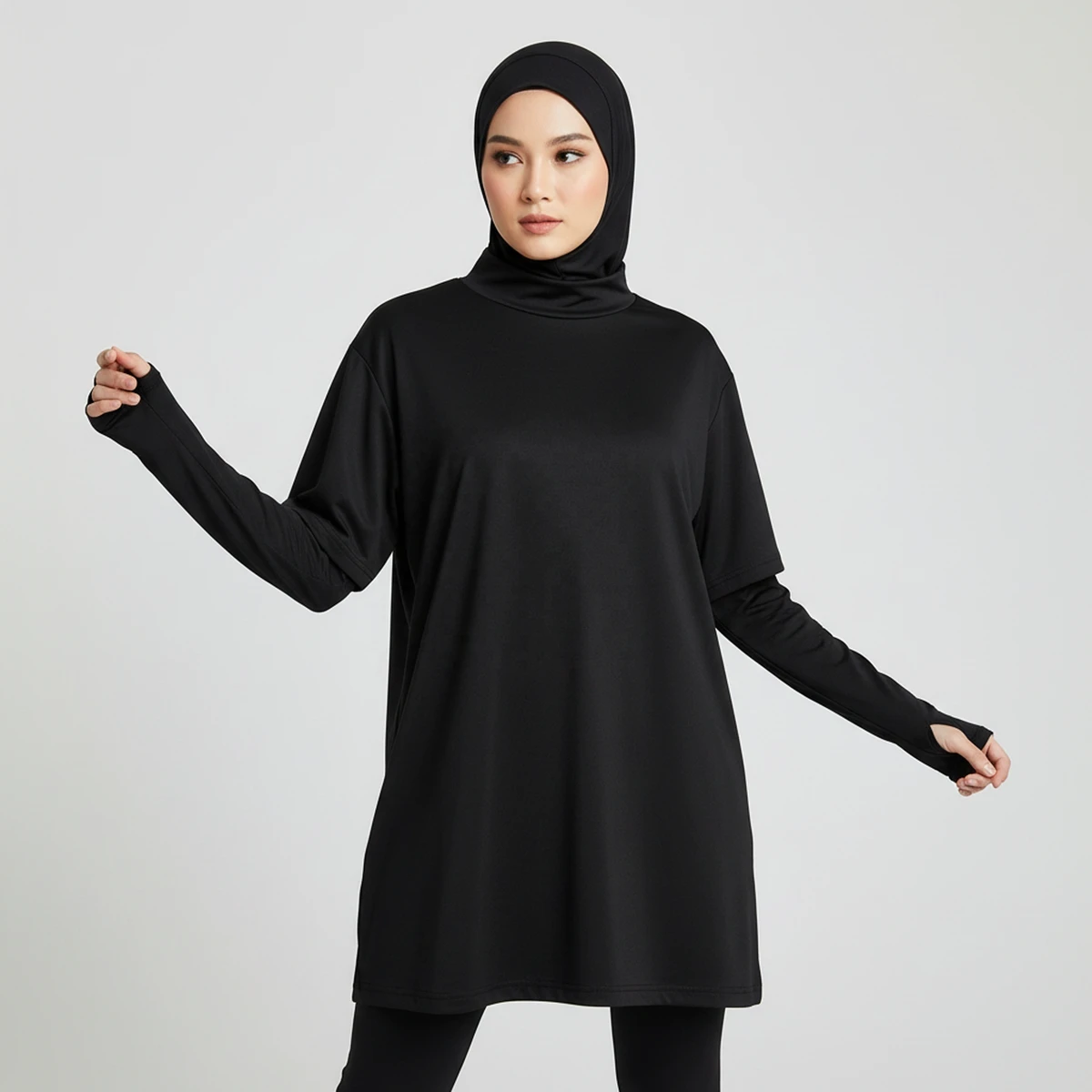 Fashion-Forward Modest Muslim Womens Sports Shirt UPF50+ Breathable Long Sleeve Thumbhole Design Activewear for Fitness