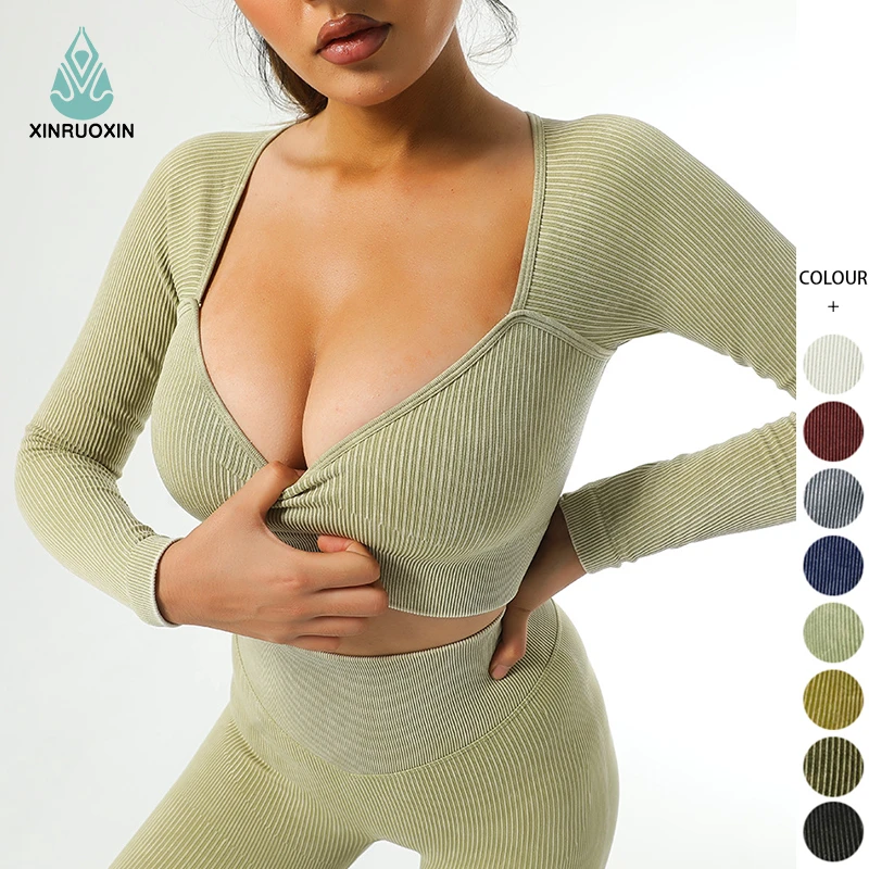 Women Sport Running Seamless Yoga Clothes High Elastic Fashion Gym Fitness Wear Breathable Long Sleeves Yoga Top