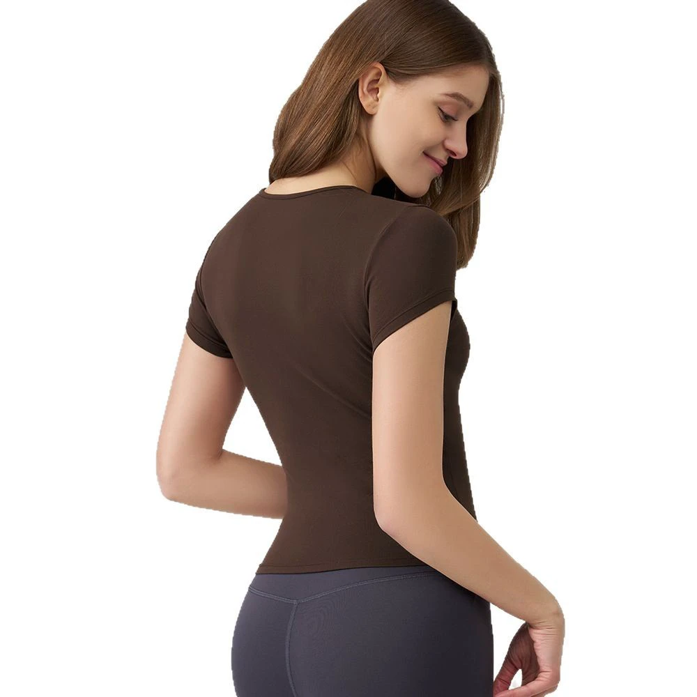 New Nude Yoga Short Sleeved Breathable Lightweight Top for Women's Summer Running Sports T-shirt Slimming Quick Drying Fitness