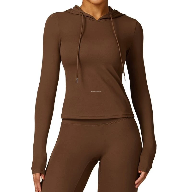 New Hooded Quick-drying Lulu Long Three Quarter Sleeve Yoga Wear Warm Casual Fitness Wear Tight T-shirt Sports Running Top