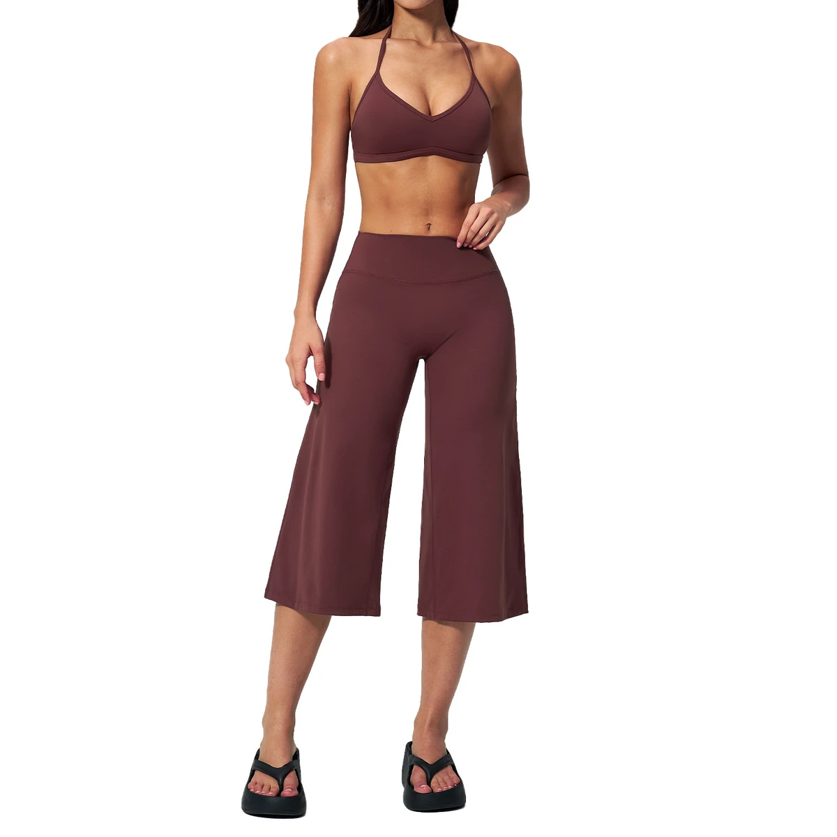 New Solid Women's Yoga Suit 2-Piece Set High-Level Sports Shockproof Bra Tight-Fit Quick-Dry High Waist Pants