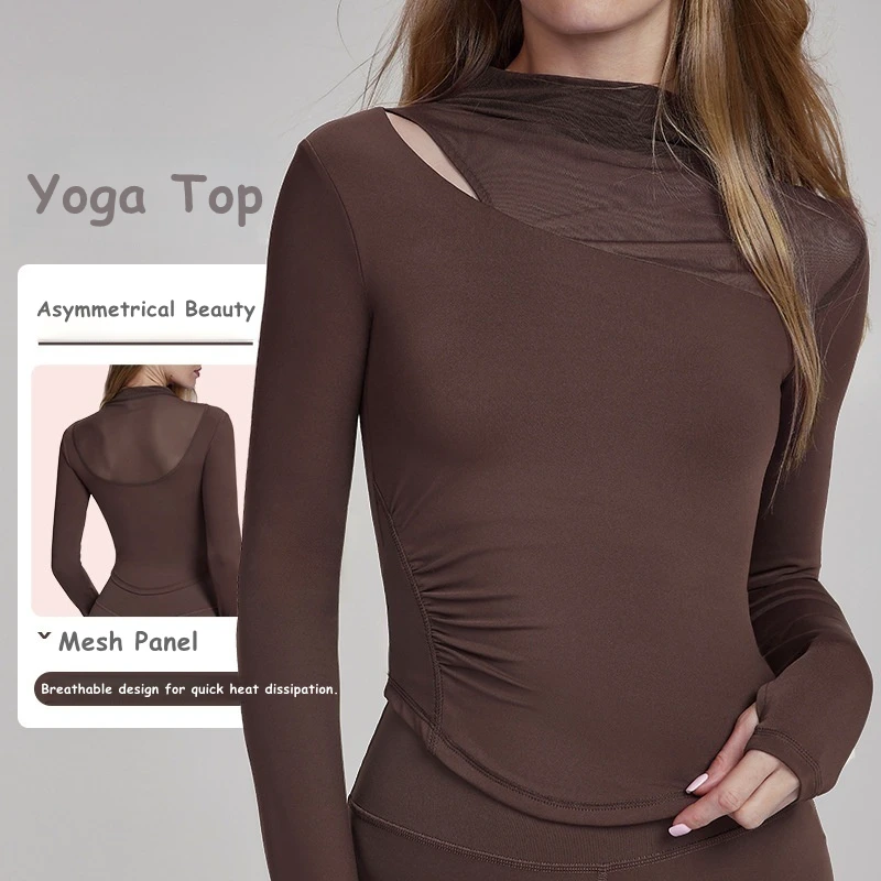 Best Seller CX25010 Stylish Mesh Cut-out Breathable Long Sleeve Women Padded Athleisure Yoga Top Shirt for Pilates Running Gym