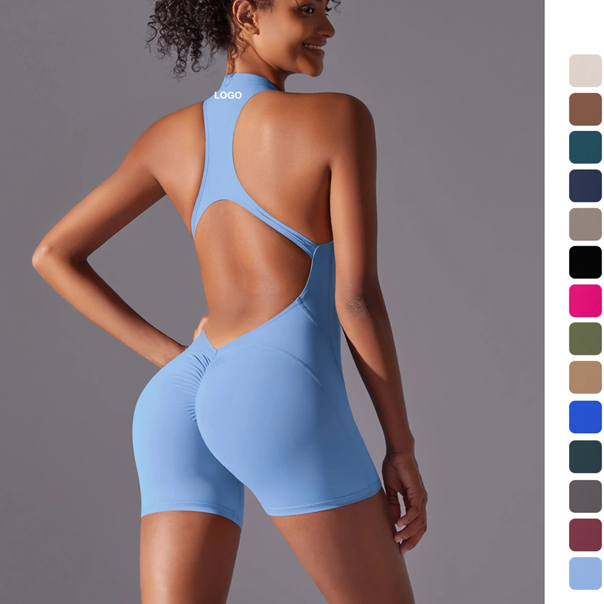 Custom One Pieces Sports Romper Cross Strap Backless Scrunch Butt Sleeveless Gym Yoga Fitness Bodysuit