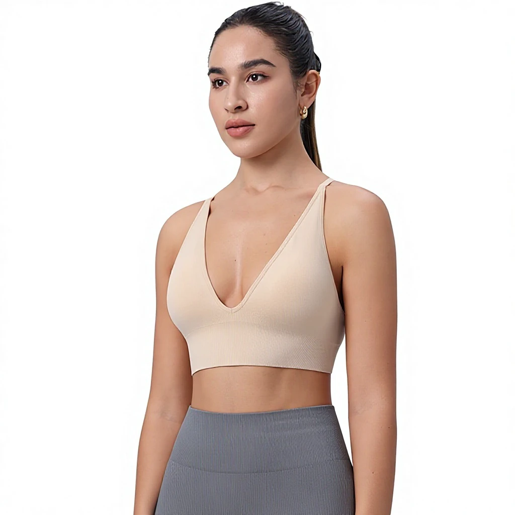 Sexy Deep V-Neck Backless Seamless High Support Adjustable Crisscross Straps Sports Bra Casual Women's Underwear
