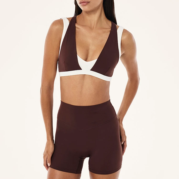 Newest Summer Style Women Double Layers Color Block Racerback Casual Athletic Sports Bra Lightweight Buttery Soft Yoga Vest