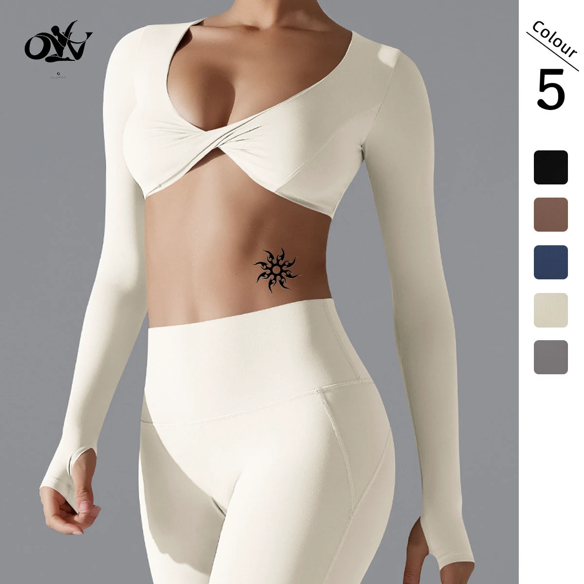 Sexy Twist Long-sleeve Women's Fitness Clothing Deep V-neck Slimming Breathable Sports Top Crop Outdoor Fitness & Yoga Wear