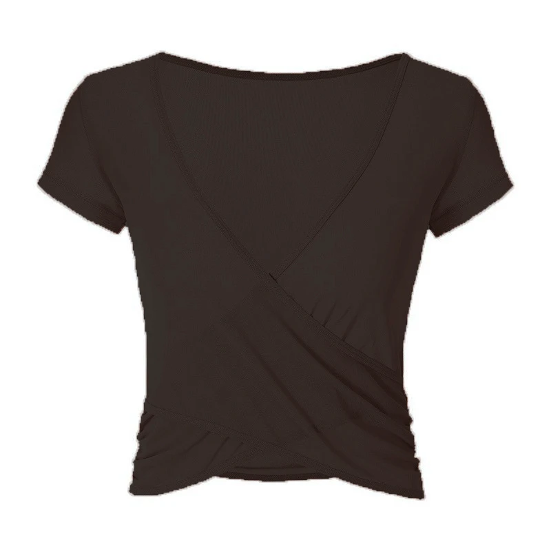 Summer Fitness Sports Bra Quick Dry Skin Tightening New Solid Style Cross Sports Yoga Top With Short Sleeve Crop Top Design