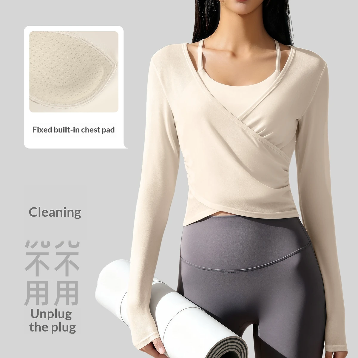 Mesh Long-sleeved Cross Straps Yoga Suit Breathable Slimming Tight-fitting Blouse Sports Top