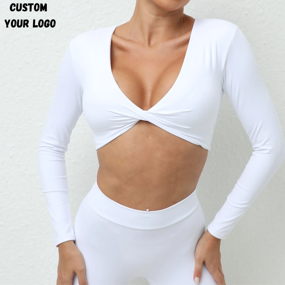 Australia Trendy Ladies' Gym Crop Top Sexy V Neck Twist Activewear Long Sleeve Yoga Sports Top