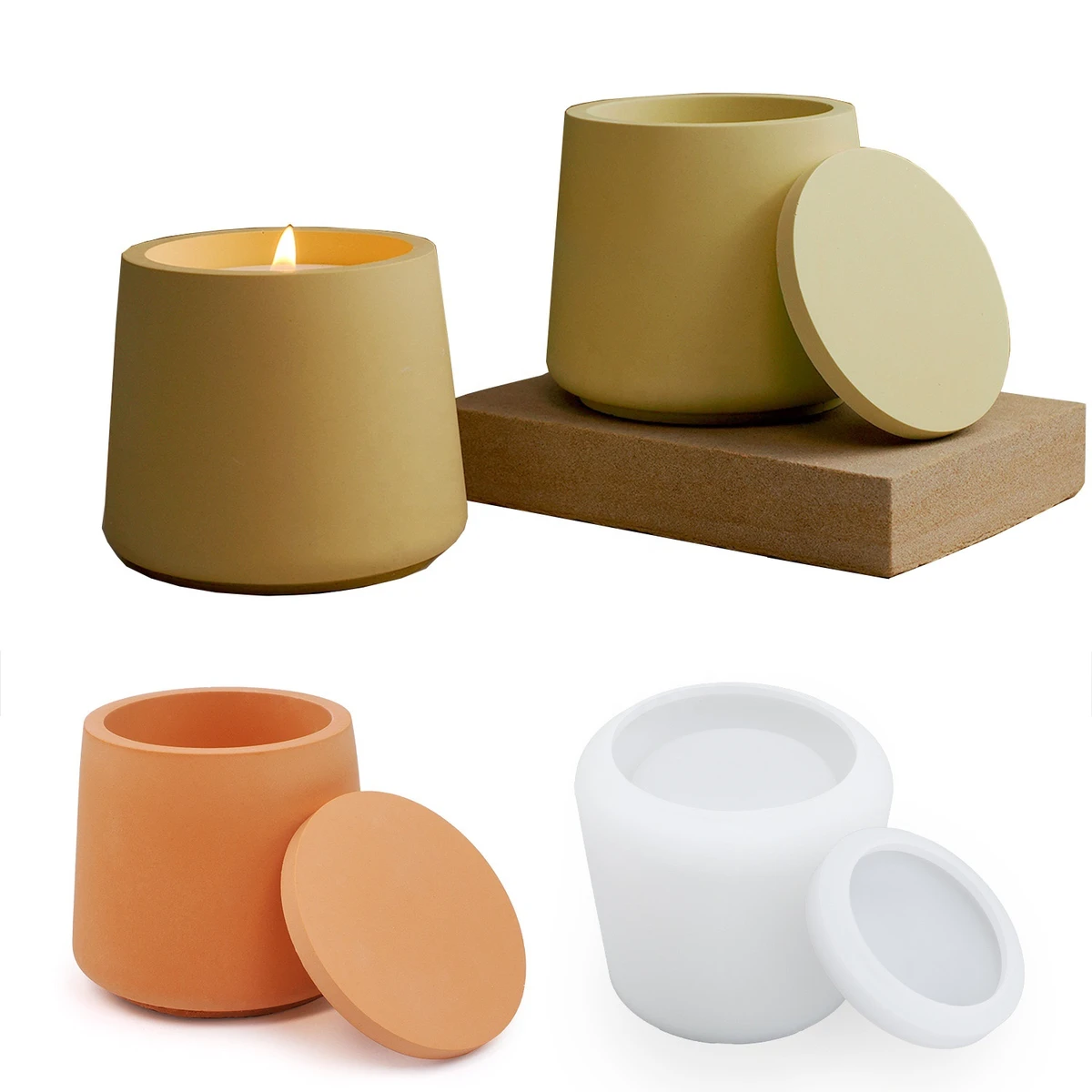 CARATTE Custom Round Silicone Candle Jar Mold with Lid Concrete Silicon Mould for Candle Jars and Planters