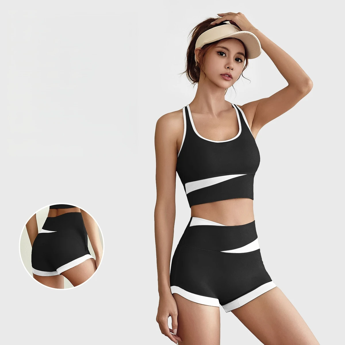 Women's Fashion Sports Suit Breathable Thin Yoga Clothes with Solid & Contrast Color Print Back Fitness Beauty Sports Outfit