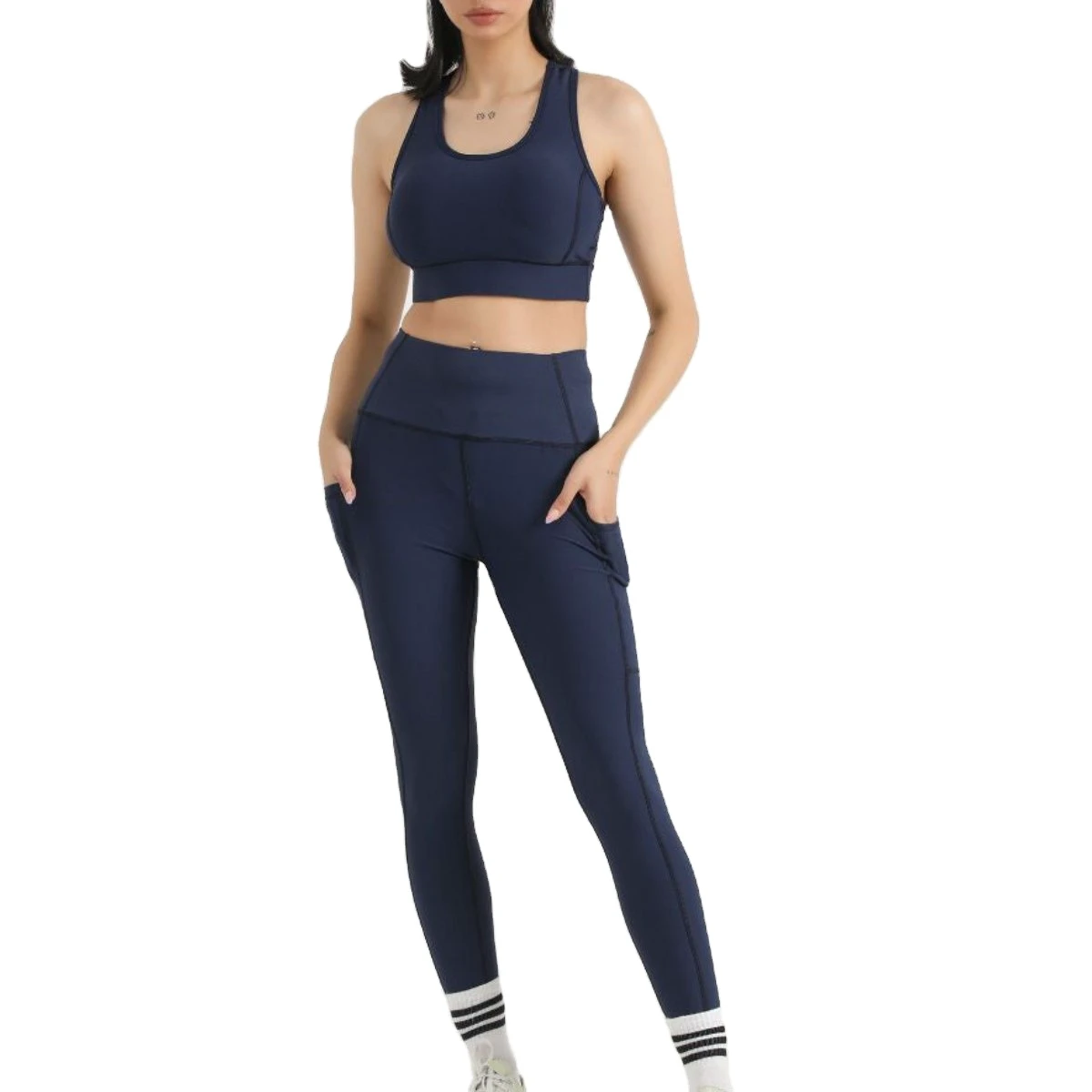 Breathable Comfortable High Stretch High Quality Customized Front Logo Printing Seamless 2-Piece Solid Oversized Yoga Set Women