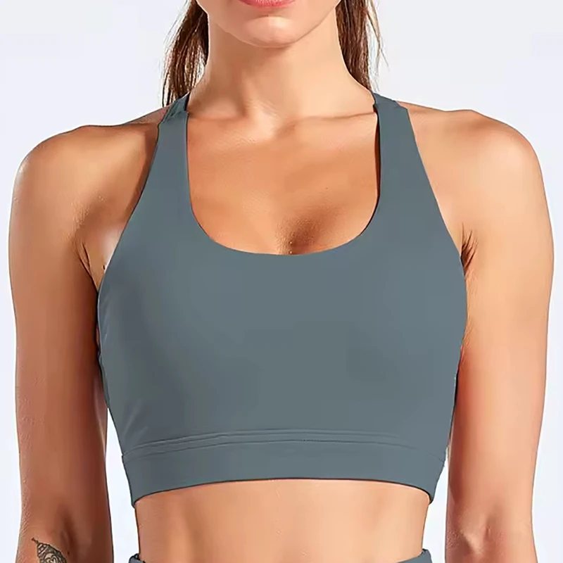 High Stretch Plus Size Women Sports Bra Front Padded High Support Reversible Quick-Dry Gym Workout Yoga Breathable Soft Fabric