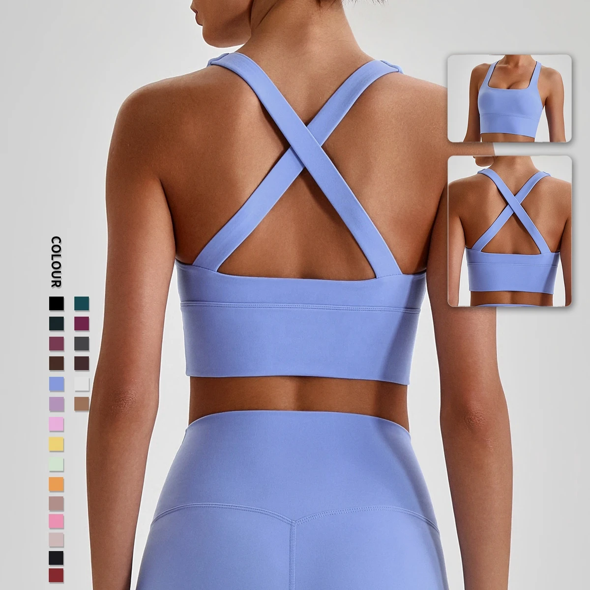 SHINBENE Super Cloud Womens Square Neck Longline Sports Bra Workout Crop Tank Tops Padded with Built in Shelf Yoga Bra