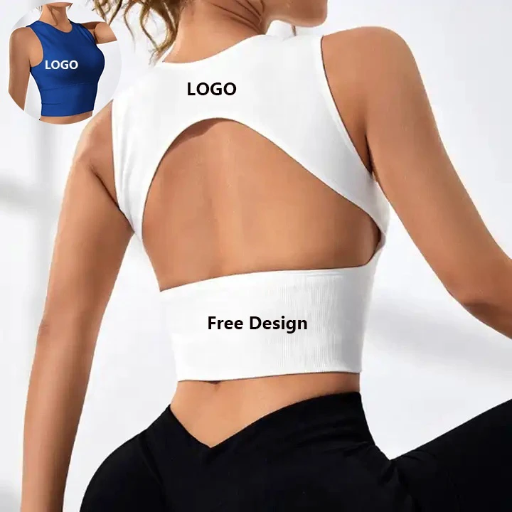 Knitted Vest Moisture Wicking Breathable Seamless Women'S Yoga Bra Sleeveless Top Built in Yoga Tops Fitness