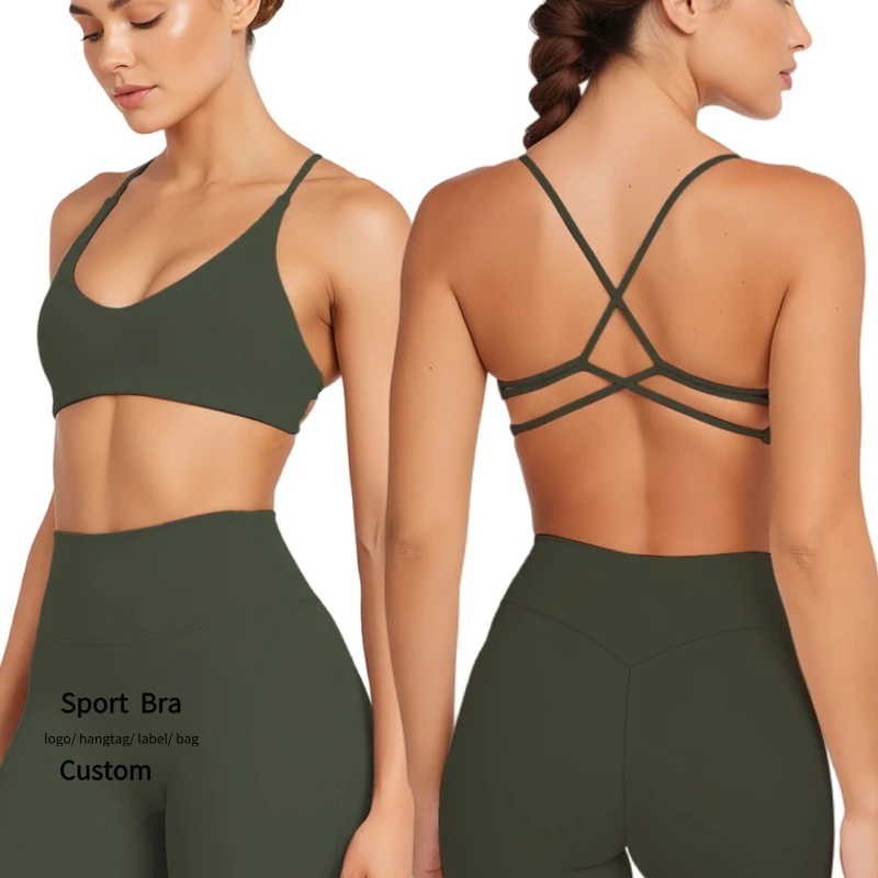 2026 New Fashion Cross Shaped Back Design High Support Lightweight Simple Sports Bra Women Breathable Quick Dry Compression Bra