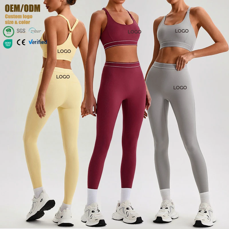 Naked Feeling Solid High Waist Tight Women's Yoga Sports Set Suit Quick-drying Running Outdoor Sports Fitness Sets