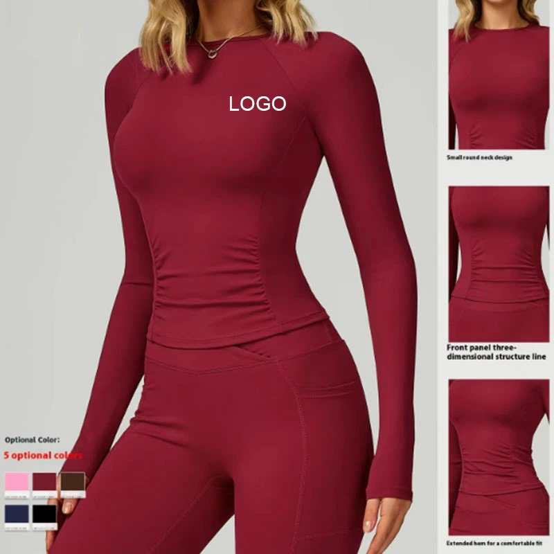 High-End Lightweight Sports Top Naked-Feel Round-Neck Yoga Long-Sleeve Slim-Fit Breathable Four-Way Stretch Tummy Control