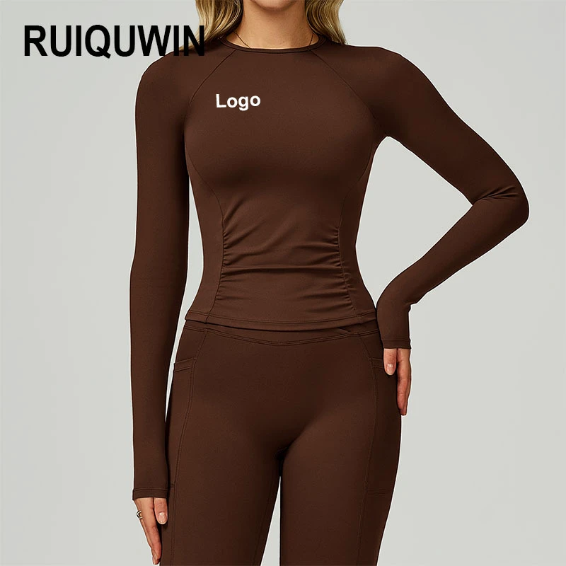 RUIQUWIN Wholesale Women's High-Stretch Yoga Top Quick-Dry Round Neck Long Sleeve Shirt for Running Fitness Slim-Fit Activewear