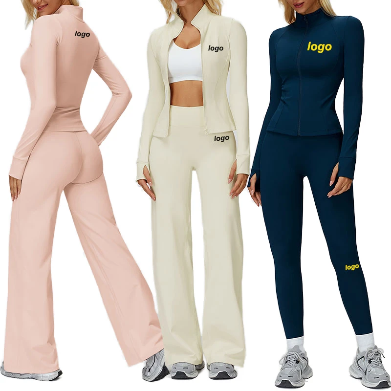 Wholesale Fitness 5 Piece Solid Women Gym Yoga Wear Set with Elastic Waist High Elastic Quick Dry Workout Clothing