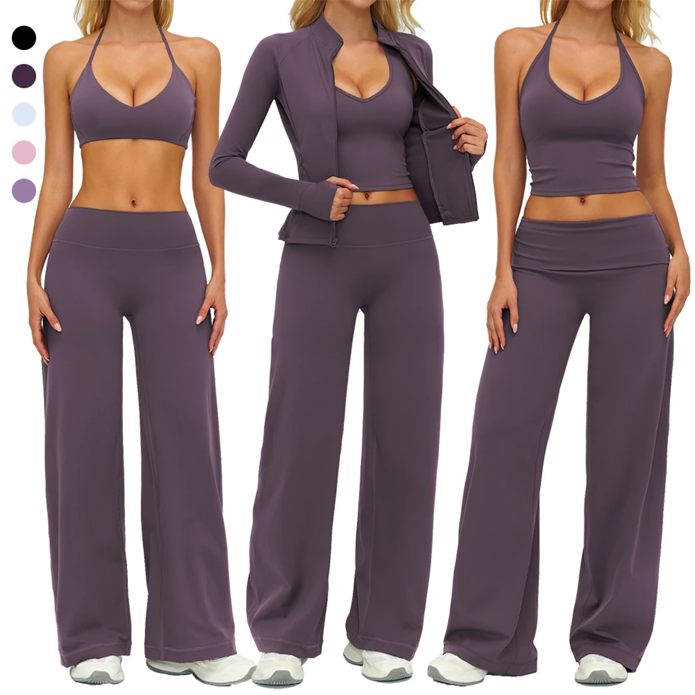 Undershirt for Sport 5 Pc Yoga Set tank Top Gym Cargo Pant Flared Bra Sport logo Sports Jacket