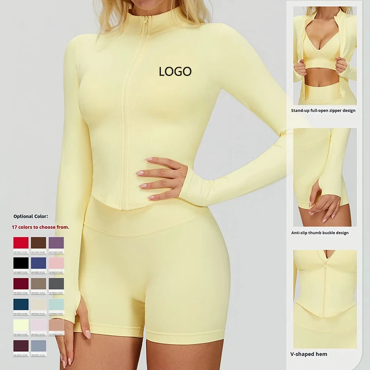 High Neck Zip-Up Long-Sleeve Yoga Jacket Women's Fitted Quick-Dry Nylon/Spandex Fitness Sports Top Breathable Sweat-Wicking