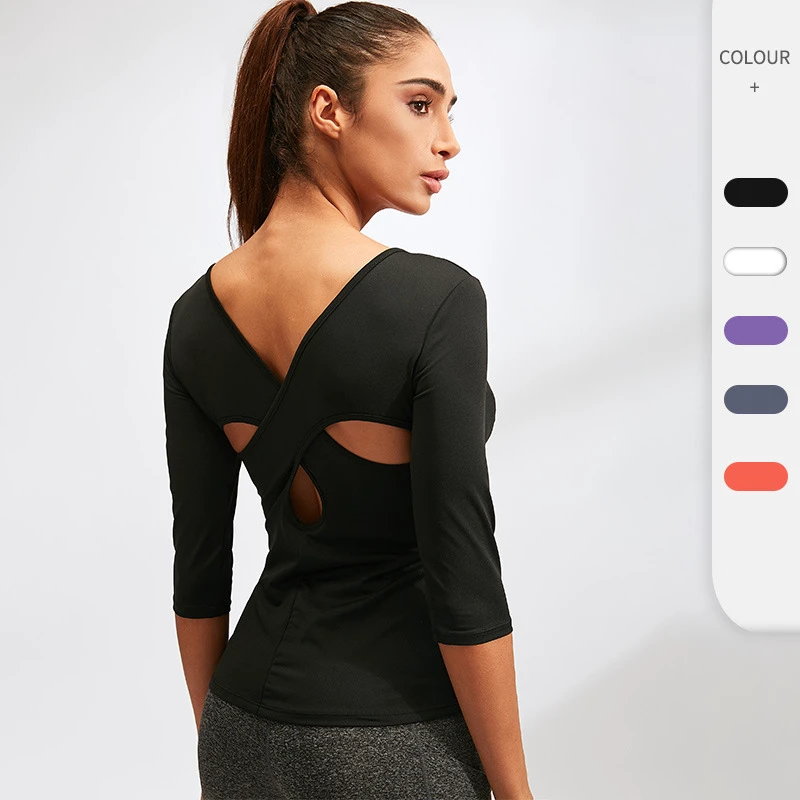 Fitness Running Sport Dance Skinny Quick Dry Top Crossover Mid Long Sleeve Women's Yoga Top