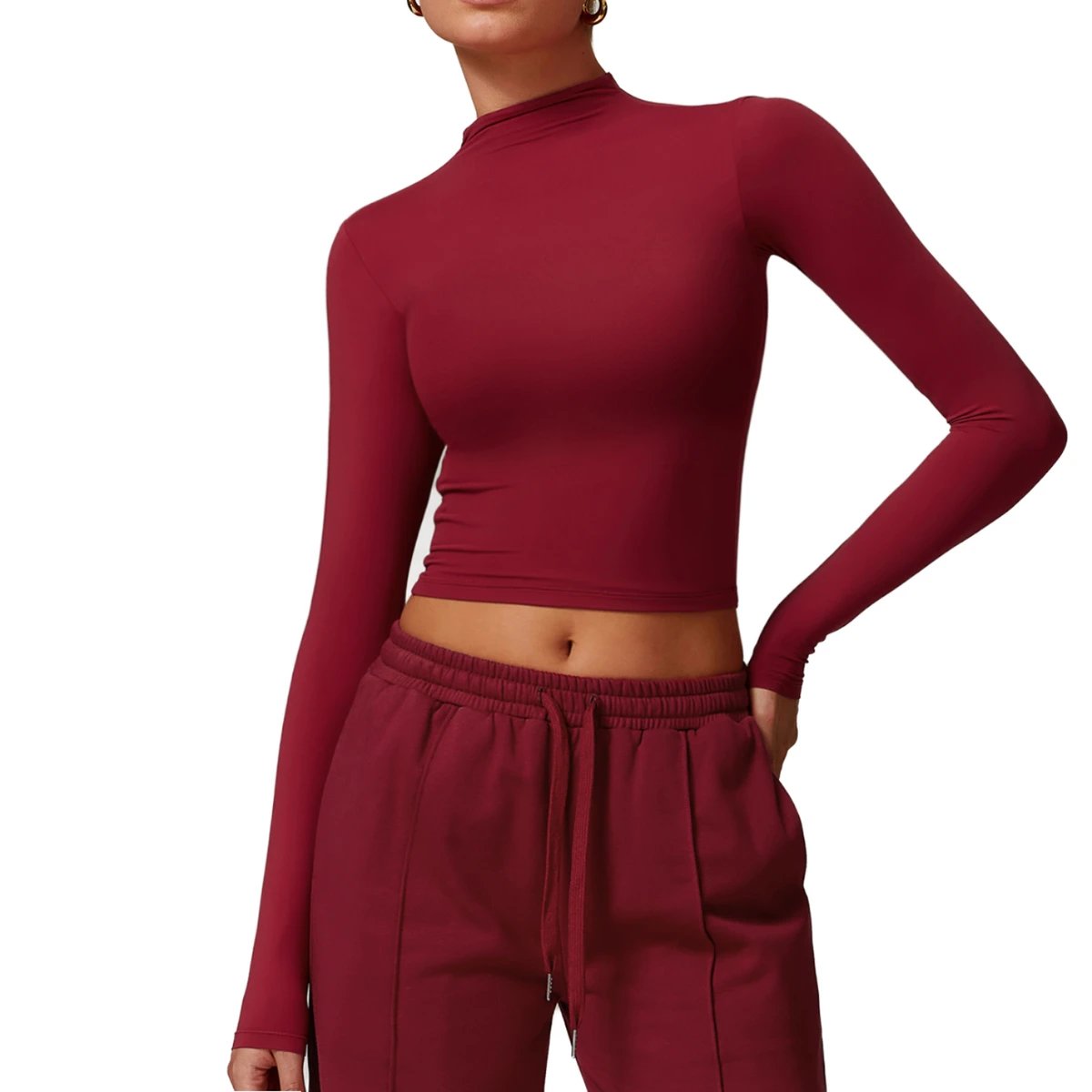 Spot Quick Drying Sweat-Wicking Spandex/Nylon Sports Long Sleeved High Neck Tight Fitting Versatile Women's Yoga Clothes Front