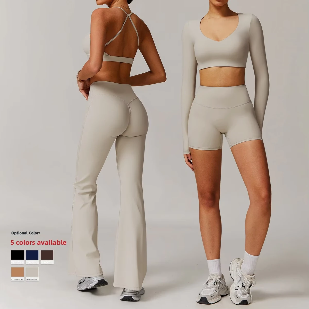 Best-selling and Trendy Solid Yoga Suit Tight High Waist Quick-drying Fitness Sports Running 2-Piece Set Women's