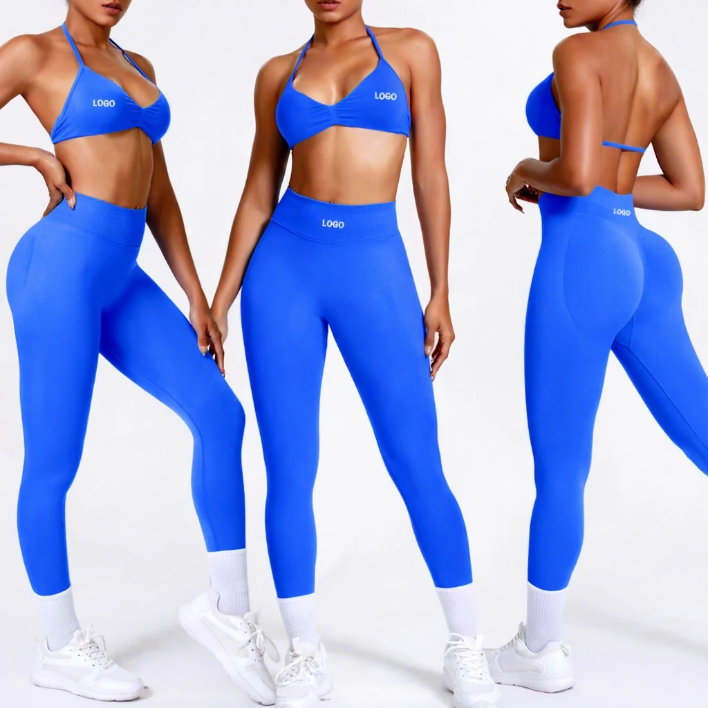 Seamless Yoga Set Women Sportswear Gym Shorts Strappy Sports Bra 2 Piece Set Fitness Clothes Activewear Workout Sets For Women