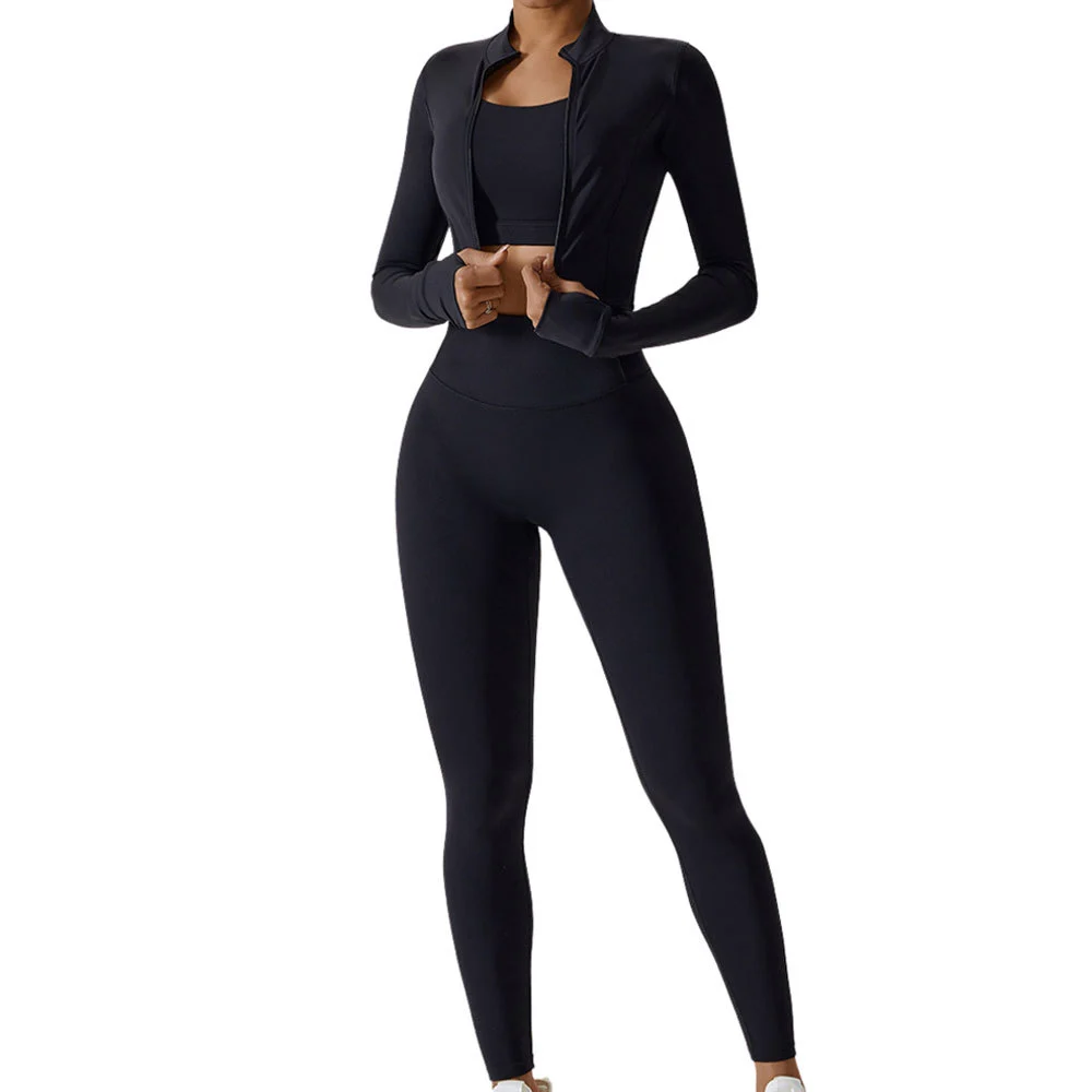 Wholesale Quick Dry Breathable High Waist Plus Size Solid Women 3-Piece Yoga Sets Custom Gym Fitness Active Wear
