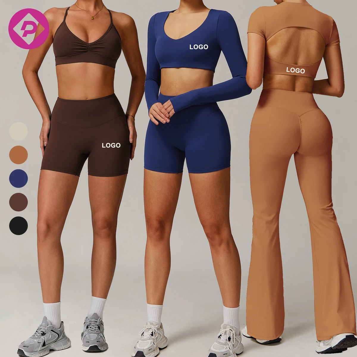 5 Pcs Blank Custom Quick Dry Nude Tight Yoga Wear Gym Fitness Tops and Bottoms Workout Sets for Women