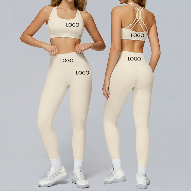 New 2PCS Yoga Set Women Custom Logo Sports Bra High Waist Leggings Cloud Sense Four Way Stretch Hollow Back Fitness Workout Set