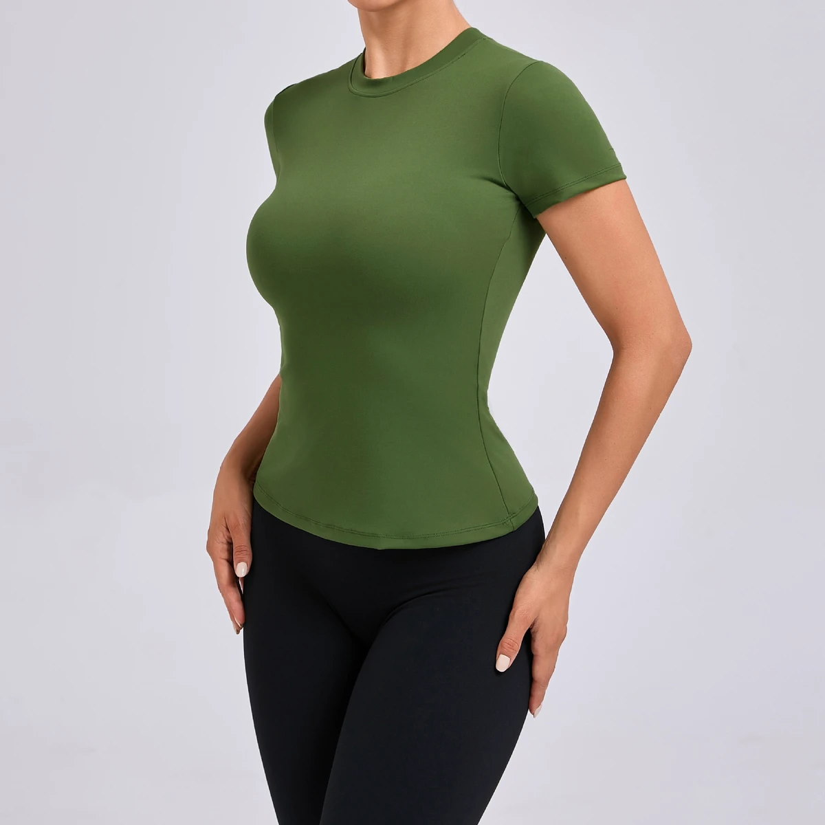 Solid Color T-shirt Quick-drying Tight Yoga Wear Short-sleeved Fitness Top Outdoor Running Sports Clothes Women