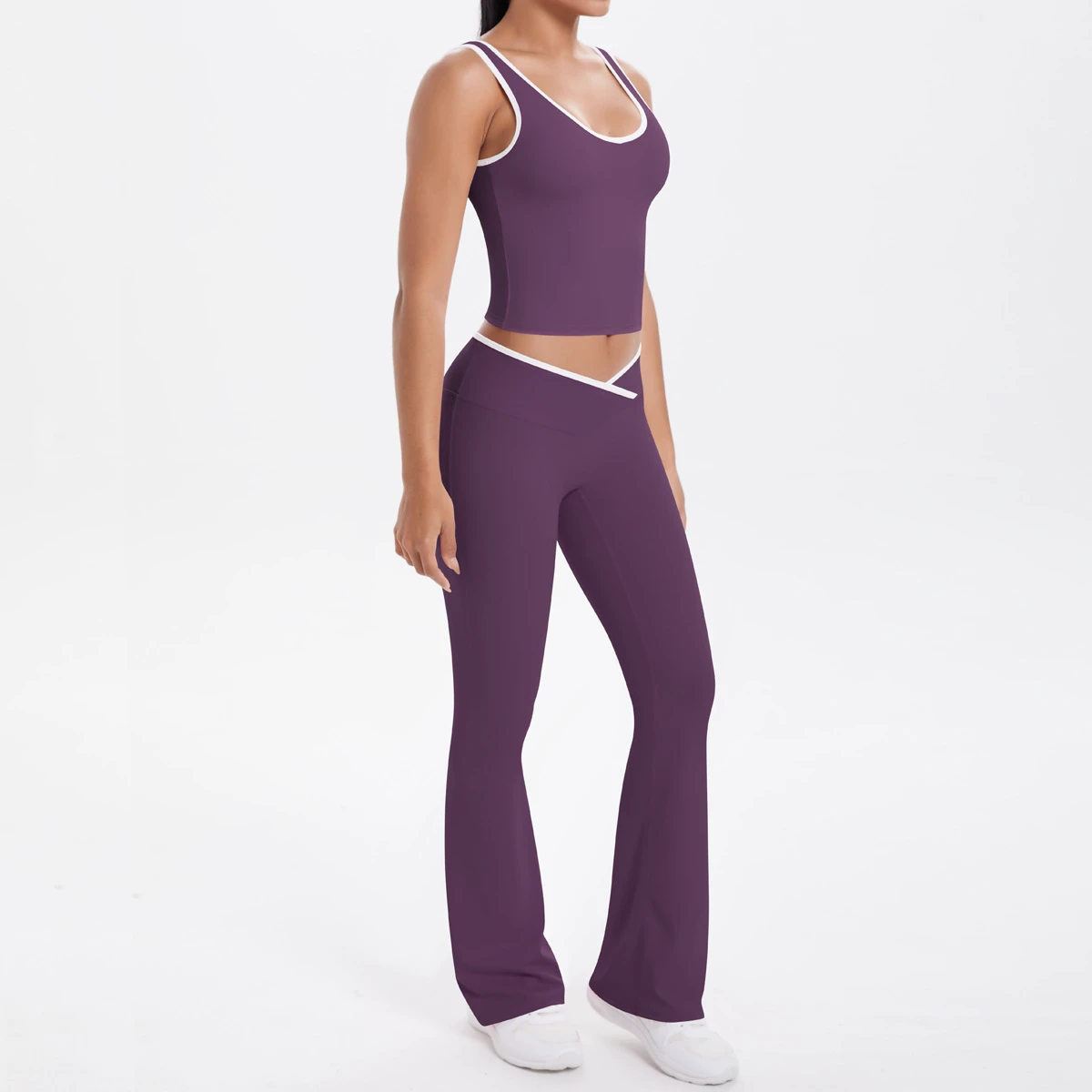 Cross-Border Seamless Lightweight Two-Piece Solid High Waist Yoga Suit Sports Fitness Four-Way Stretch Quick Dry Front