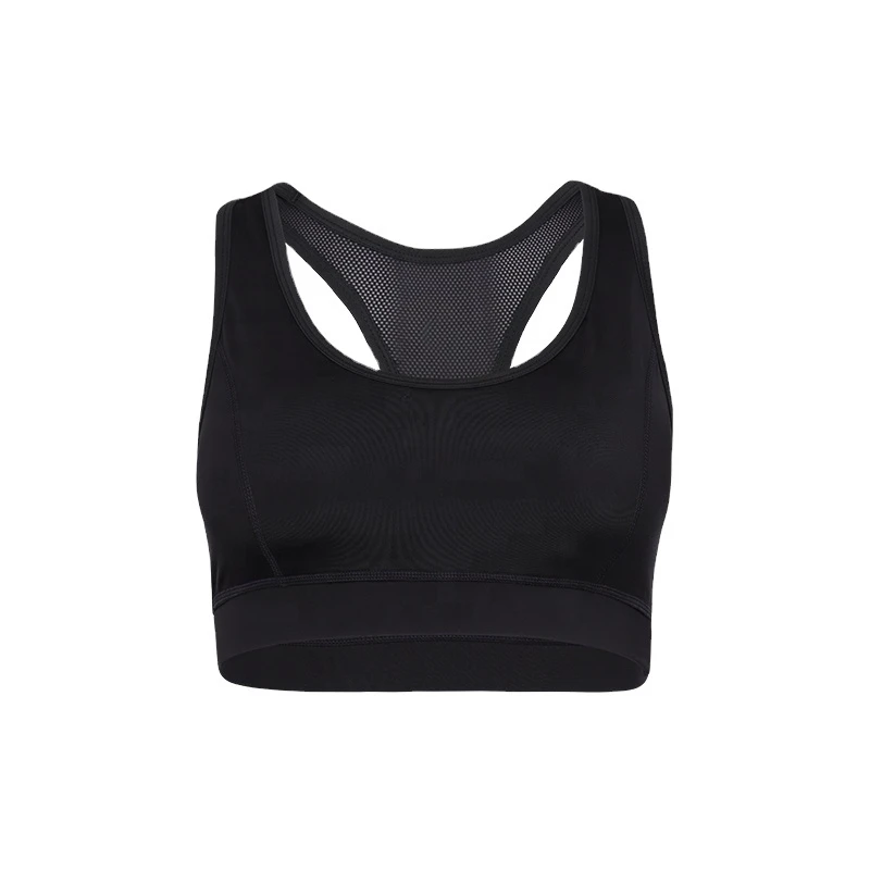 High Support Twist Design Sports Bra Quick-Dry Fabric Removable Pads Front Logo Mesh Back Adjustable Straps for Active Use