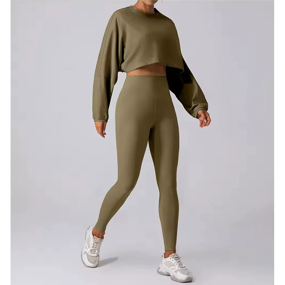 Women's Yoga Set Crop Top High Waist Leggings Two-Piece Activewear Supportive Sports Bra Eco-Friendly Breathable Mesh Front