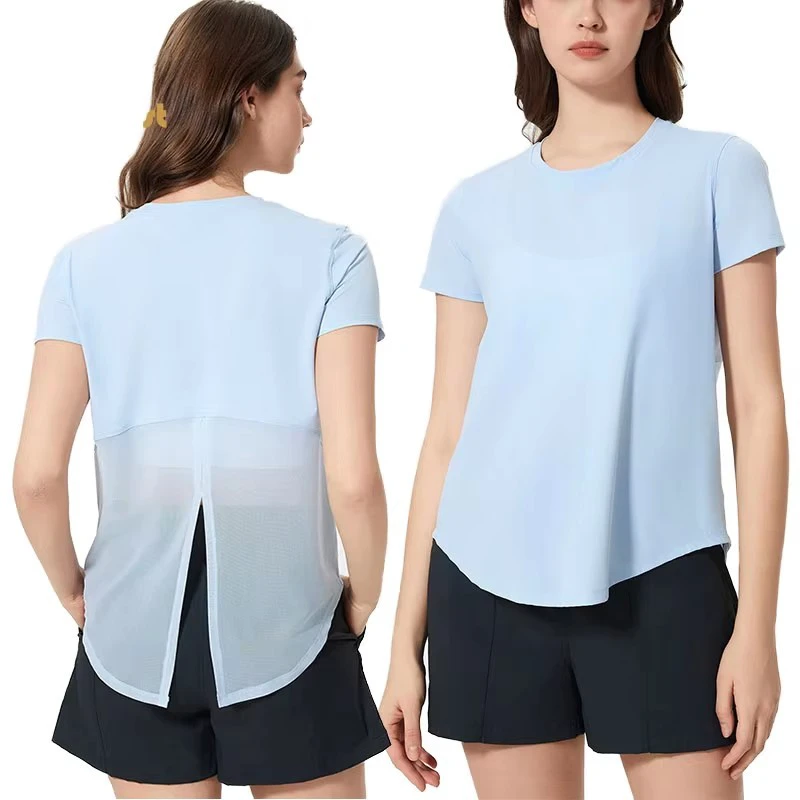 Women's Summer Sports Yoga Top Lightweight Breathable Cover T-Shirt with Casual Round Neck and Short Sleeves Fashionable